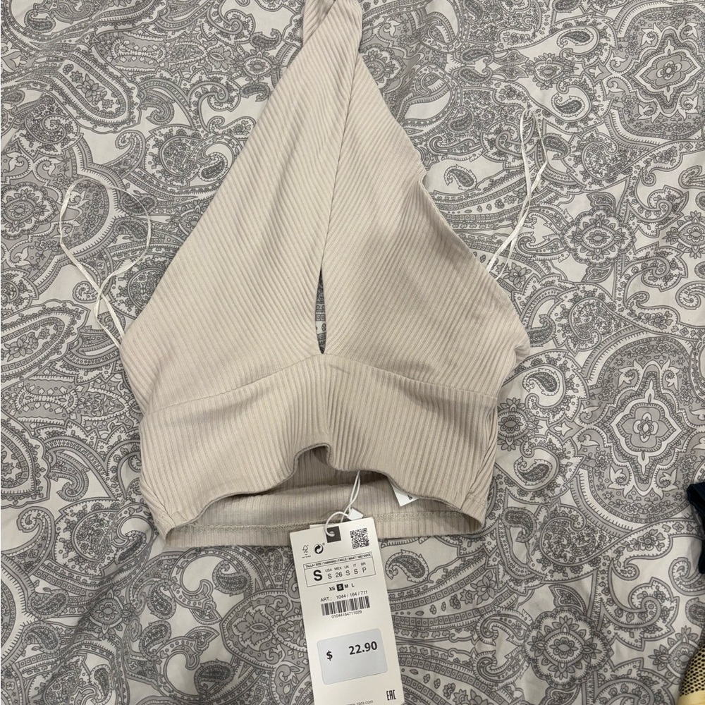 Zara Tan Ribbed Cut Out Tank Top